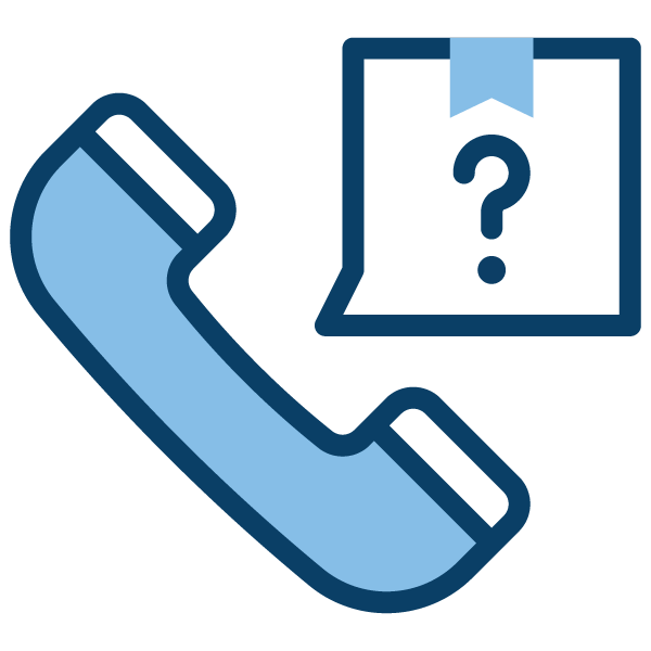 Phone icon with question mark box meaning call for assistance