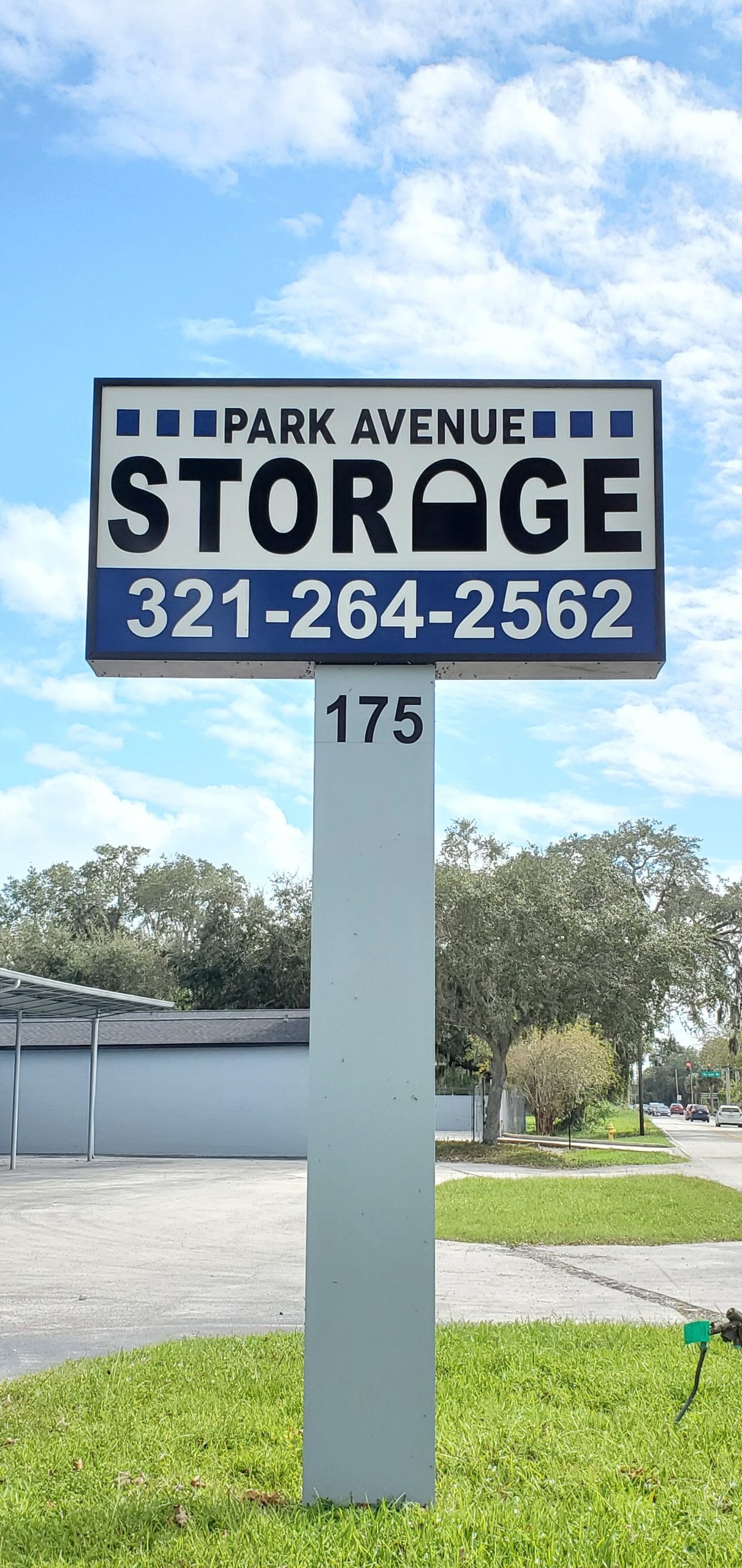 This is a picture of the sign in front of Park Avenue Storage Units in Titusville
